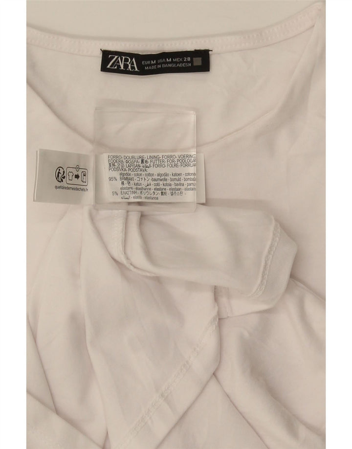 Zara Damen Top Langarm UK 12 Mittelweiße Baumwolle