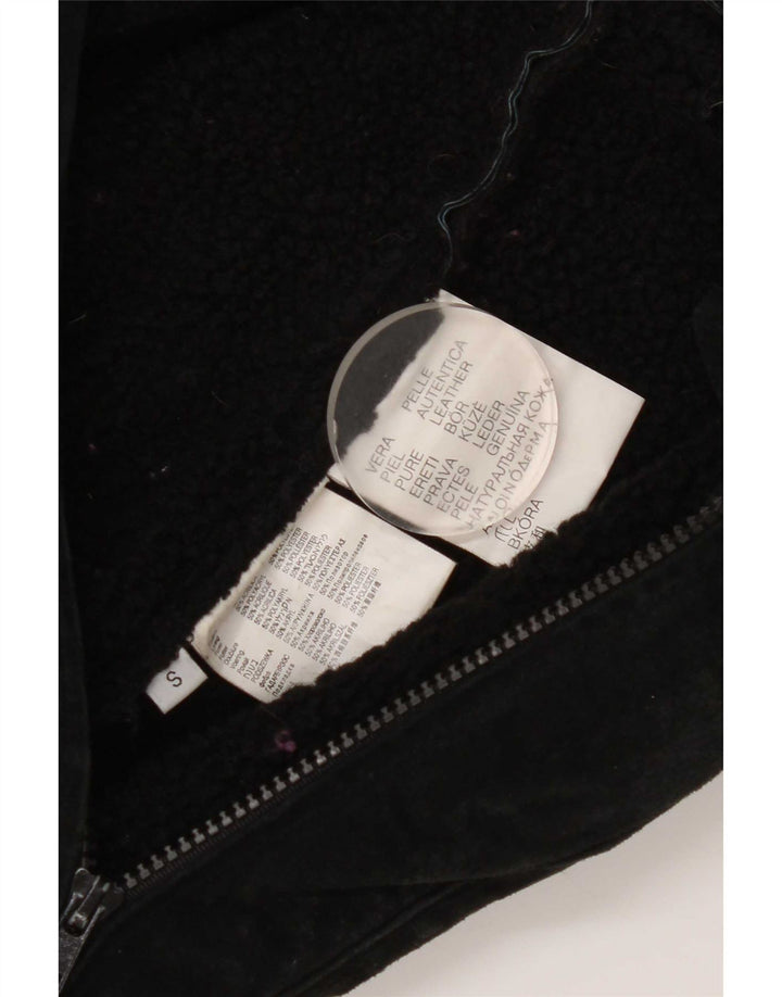 Vintage Womens Sherpa Suede Jacket UK 10 Small Black Leather