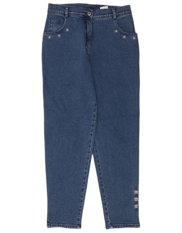 Hammerschmid Damen Tapered Jeans IT 42 Medium W30 L30 Blau geblümte Baumwolle