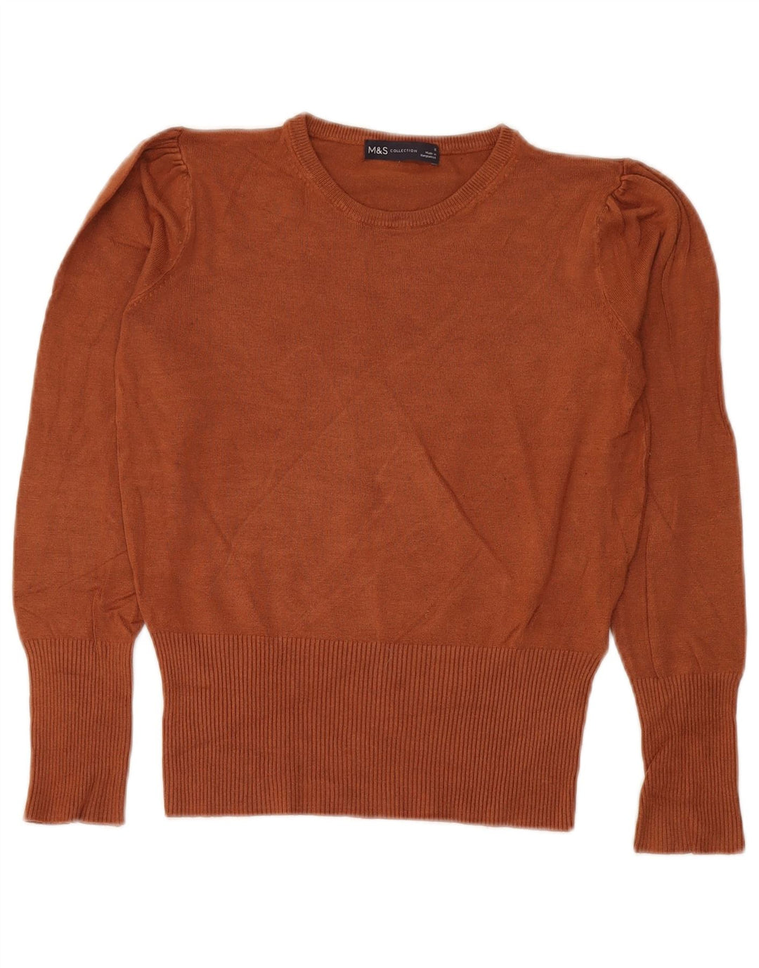 Marks & Spencer Womens Crop Crew Neck Jumper Sweater UK 8 Small Brown