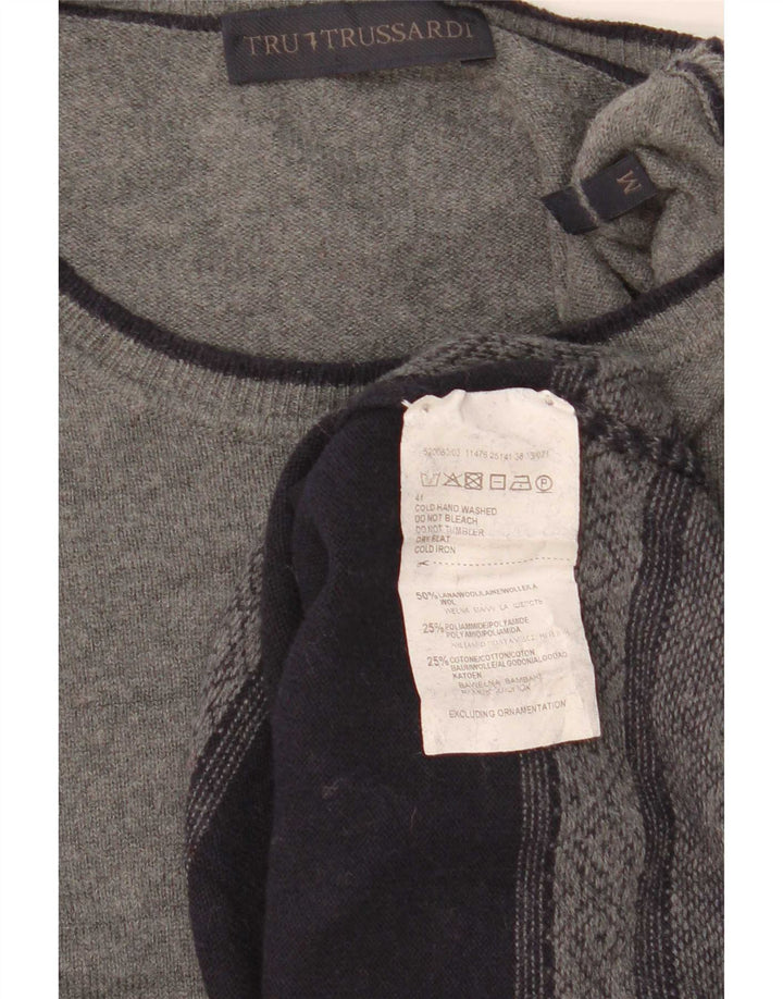 Trussardi Mens Boat Neck Jumper Sweater Medium Navy Blue Colourblock