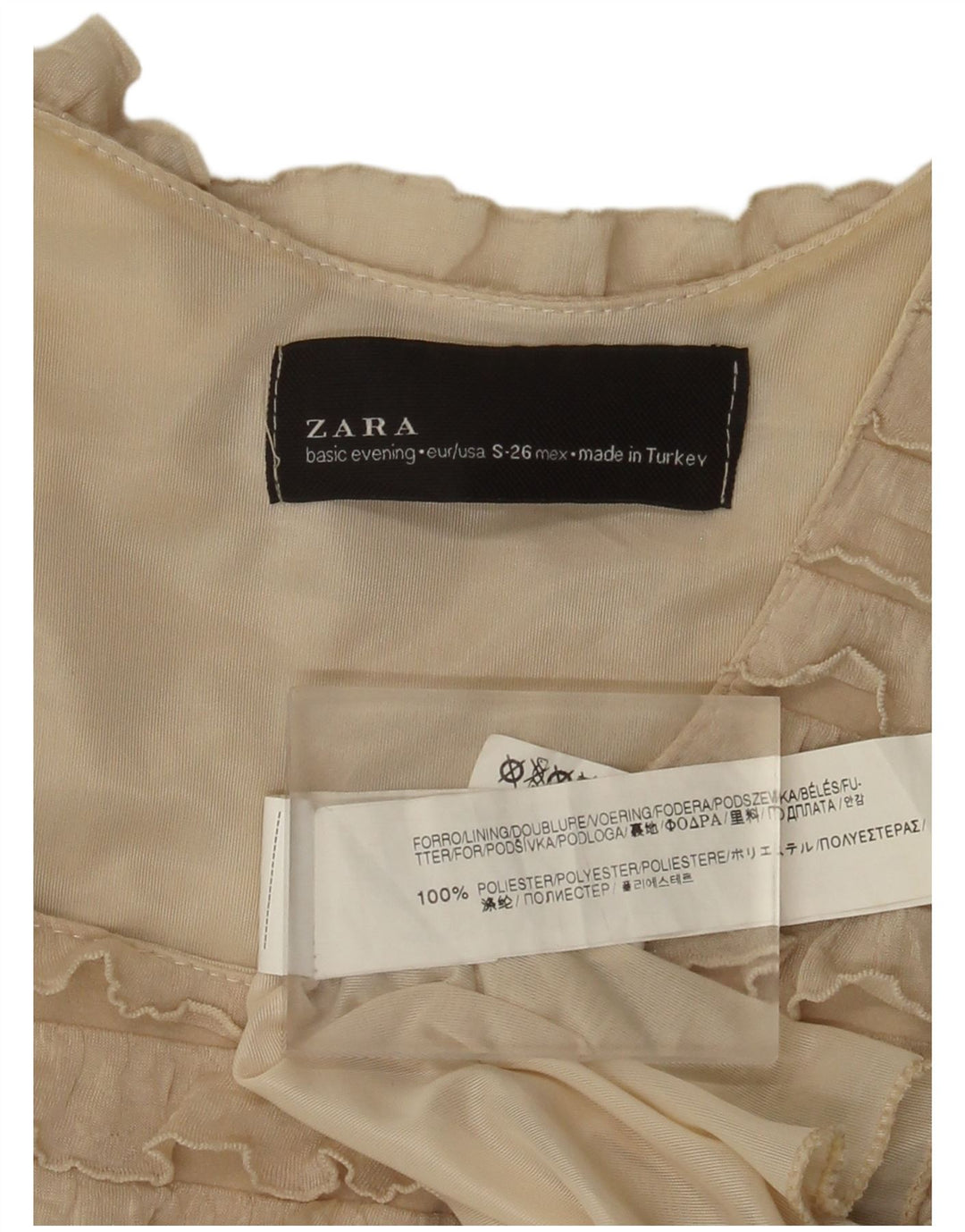 Zara Womens Sleeveless Tiered Dress UK 8 Small Beige Polyester