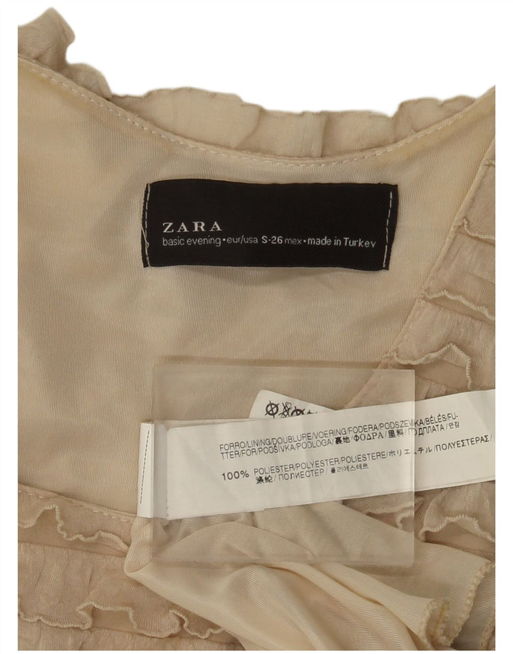 Zara Womens Sleeveless Tiered Dress UK 8 Small Beige Polyester