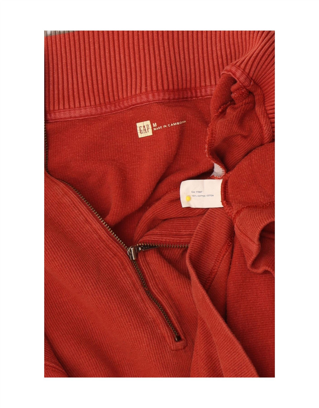 Gap Mens Zip Neck Sweatshirt Jumper Medium Red Cotton