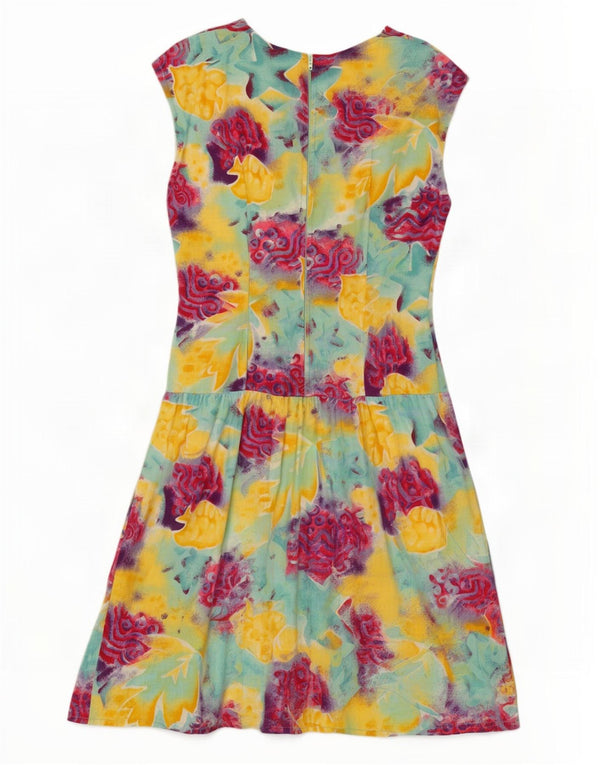 vintage Femme Robe A-Line sans manches UK 12 Moyen Multicolore Floral