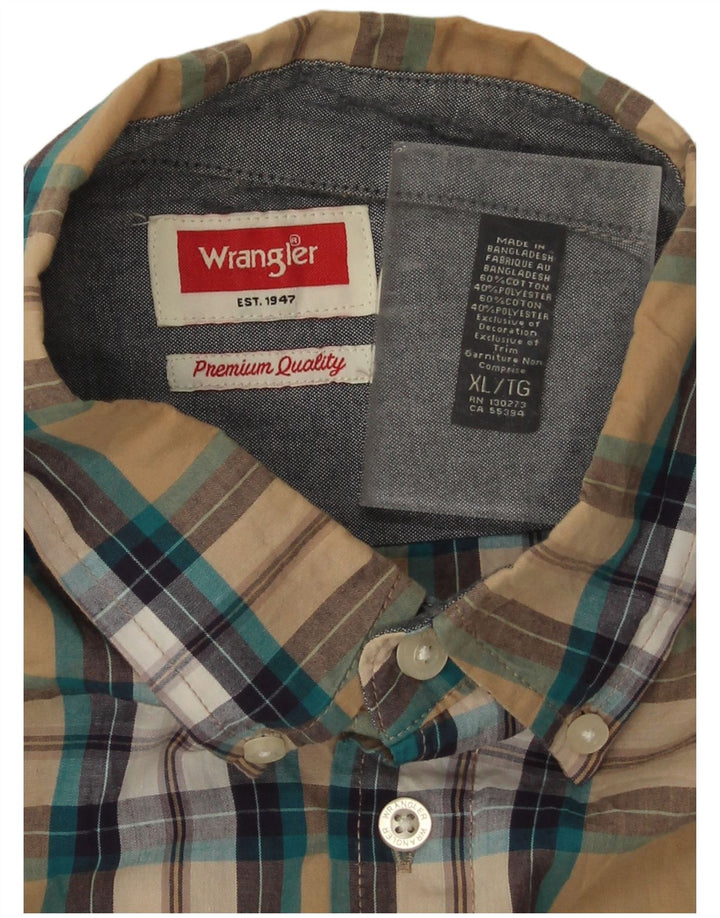 Wrangler Mens Short Sleeve Shirt XL Beige Check Cotton