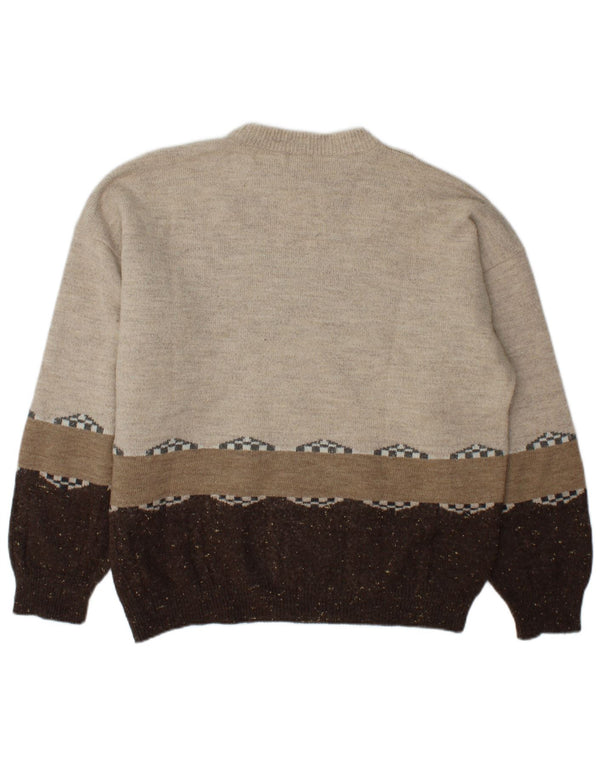 Incognito Mens Crew Neck Jumper Sweater IT 56/58 XL Beige Colourblock