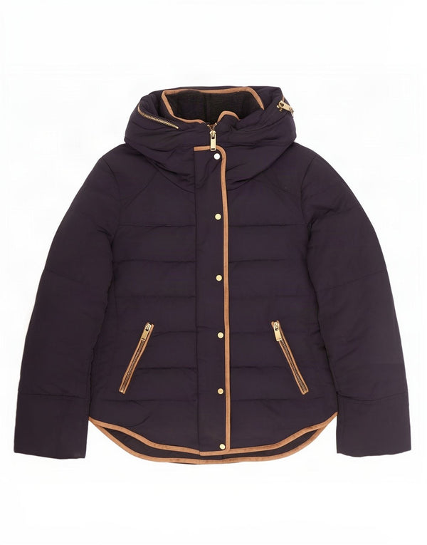 Zara Mujer Chaqueta Acolchada Con Capucha UK 10 Small Poliéster Azul Marino