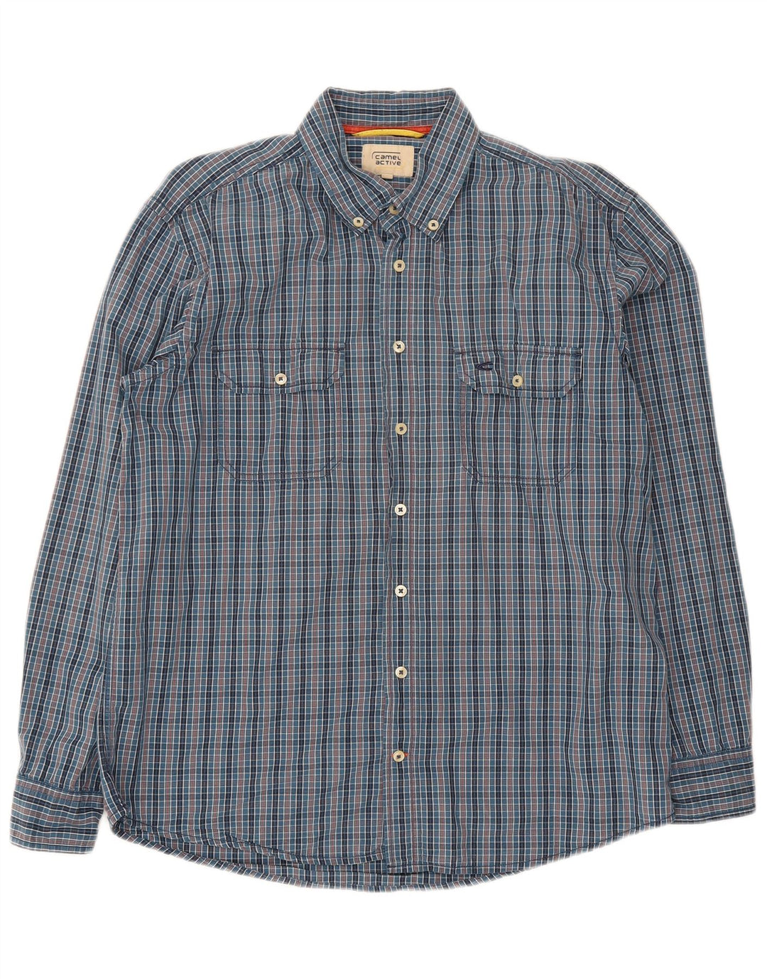 Camisa masculina Camel Active grande algodão guingão azul marinho