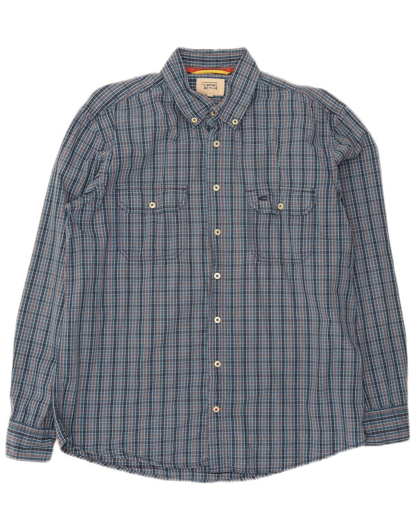 Camel Active Mens Shirt Large Navy Blue Gingham Cotton