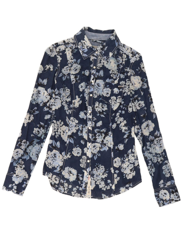 Guess Camisa para mujer UK 10 Small Azul marino Floral Algodón