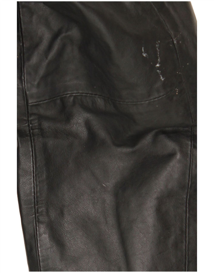 Vintage Womens Hooded Leather Coat IT 44 Medium Black Leather