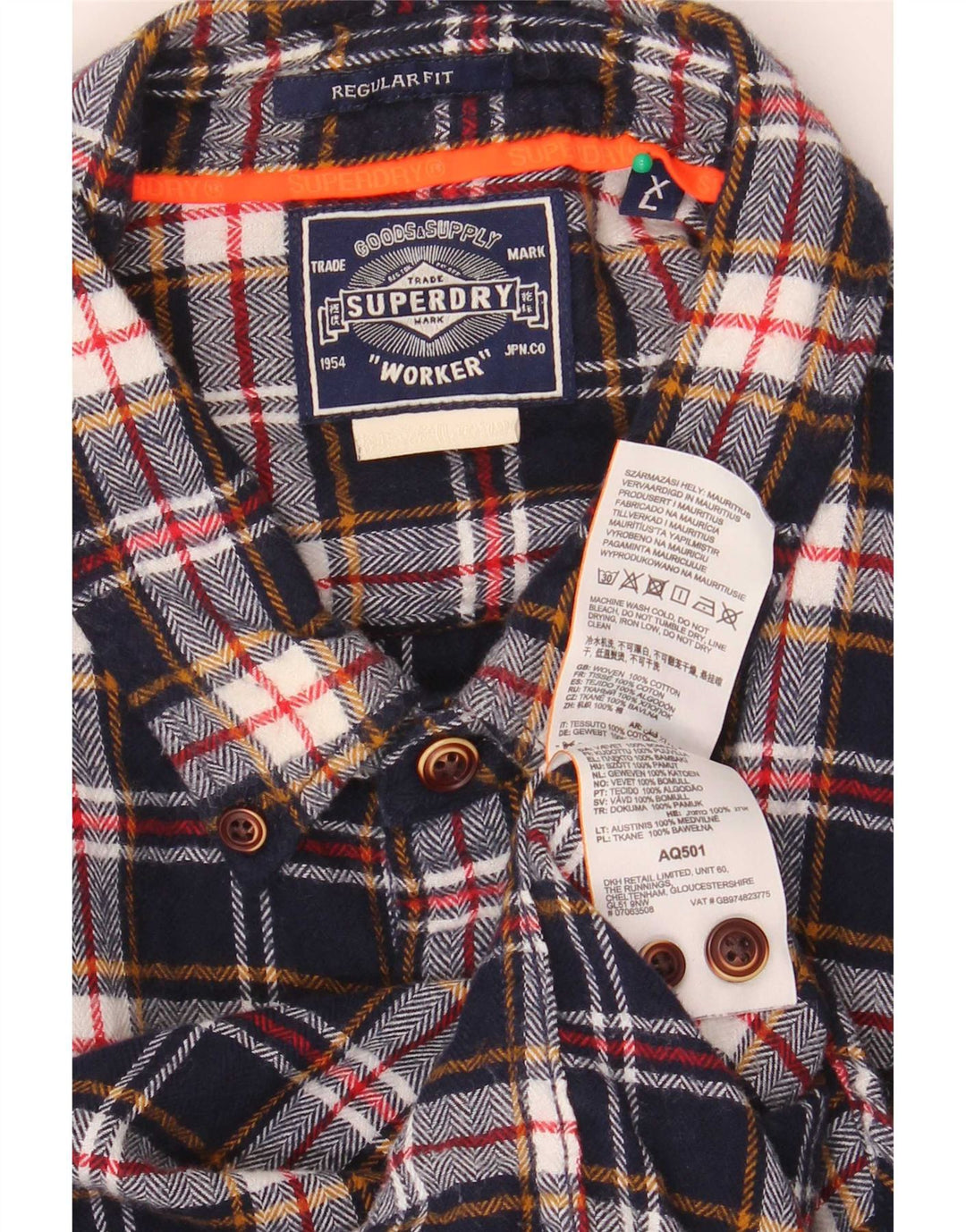 Superdry Mens Regular Fit Flannel Shirt XL Navy Blue Check Cotton