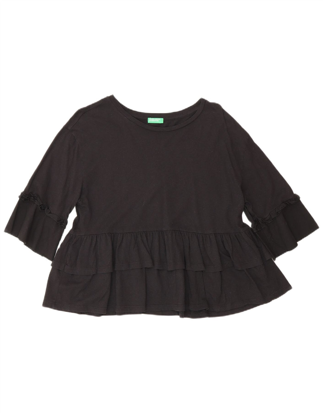 Benetton Womens 3/4 Sleeve Blouse Top US 4 Small Black