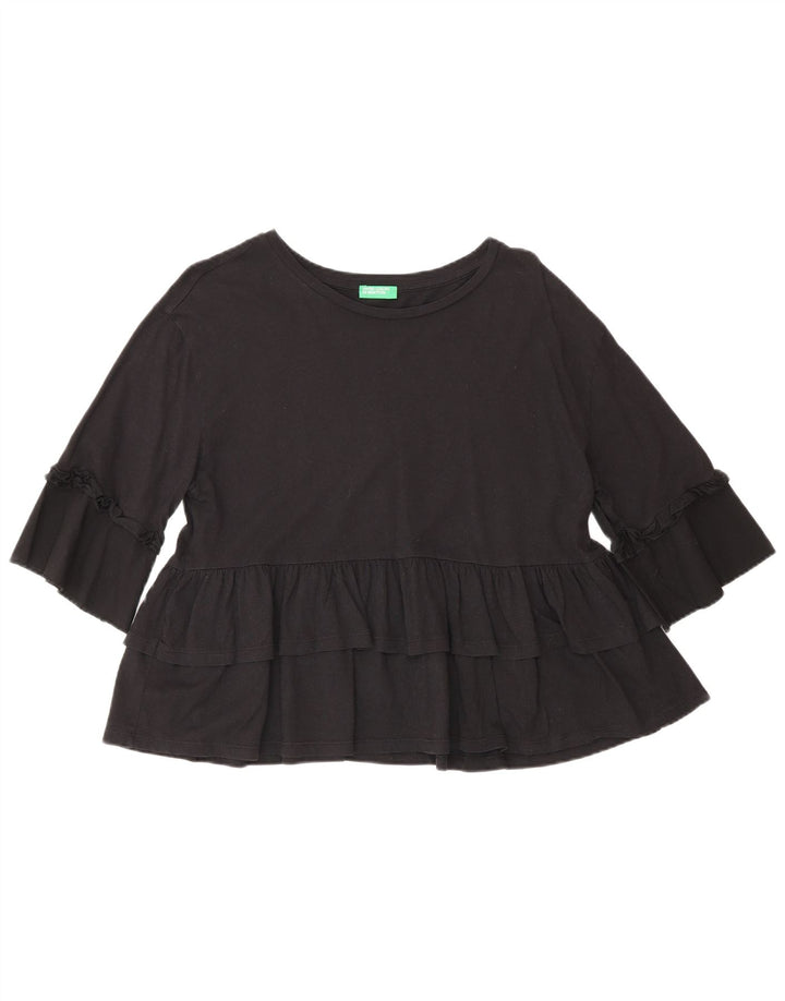 Benetton Womens 3/4 Sleeve Blouse Top US 4 Small Black