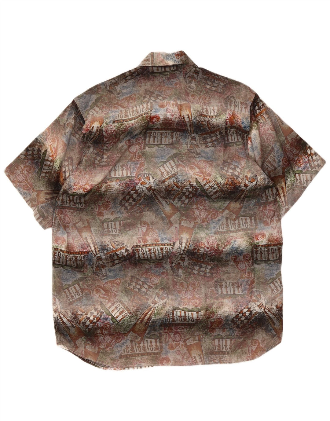 Camicia vintage da uomo a maniche corte con motivo astratto, colore medio, multicolore