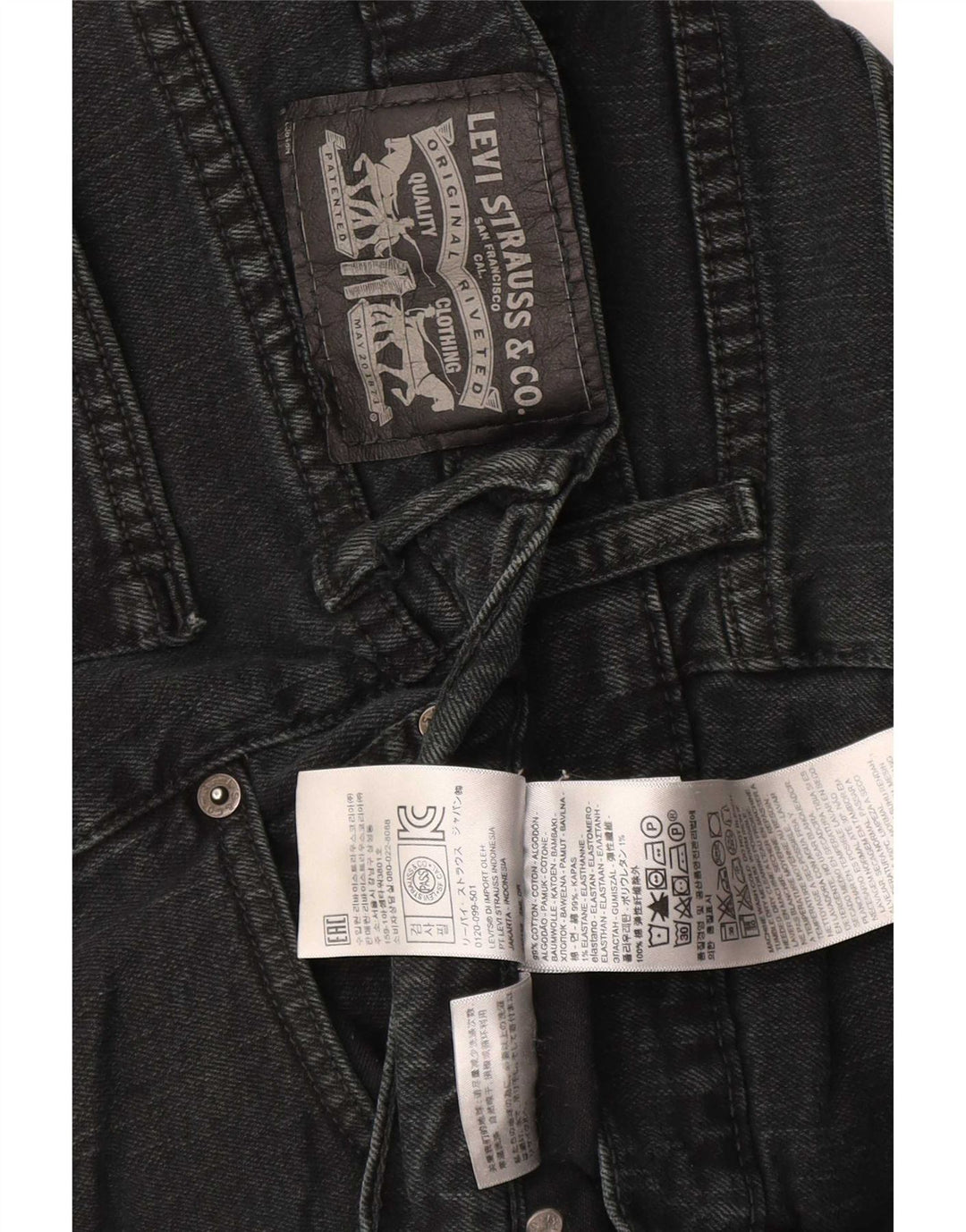 Calça jeans reta masculina Levi's W34 L30 algodão preto