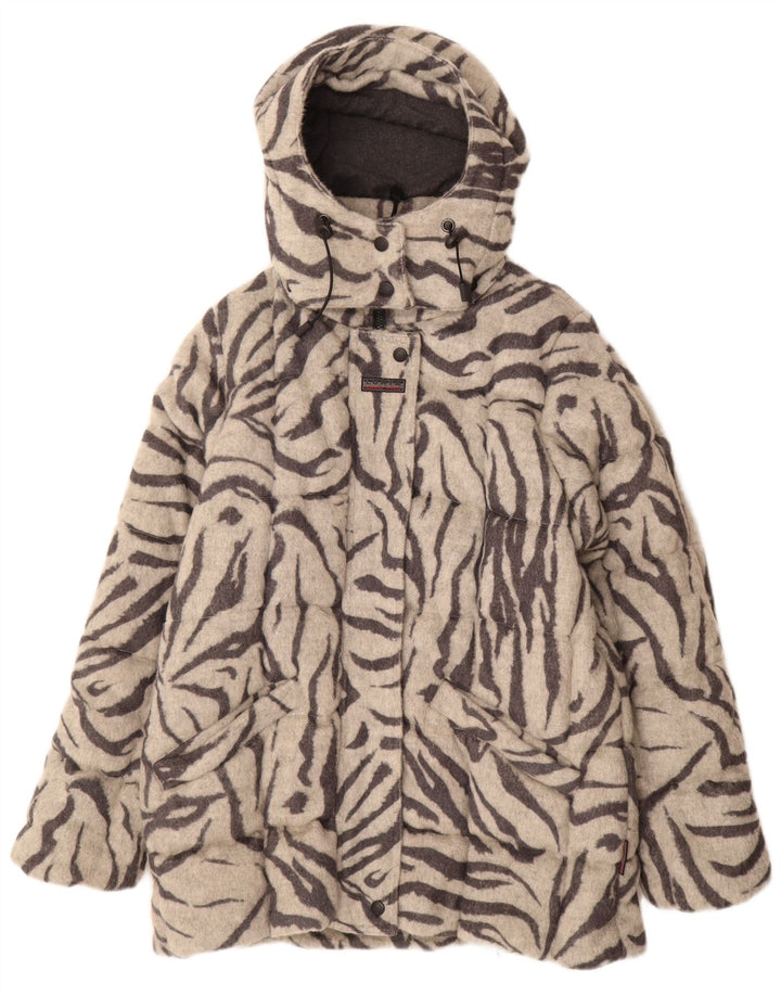 Luhta Manteau rembourré à capuche pour femme UK 42 Laine à imprimé animal gris moyen