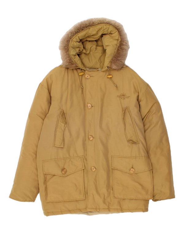 BOMBOOGIE Mens Hooded Parka Jacket UK 38 Medium Brown Nylon