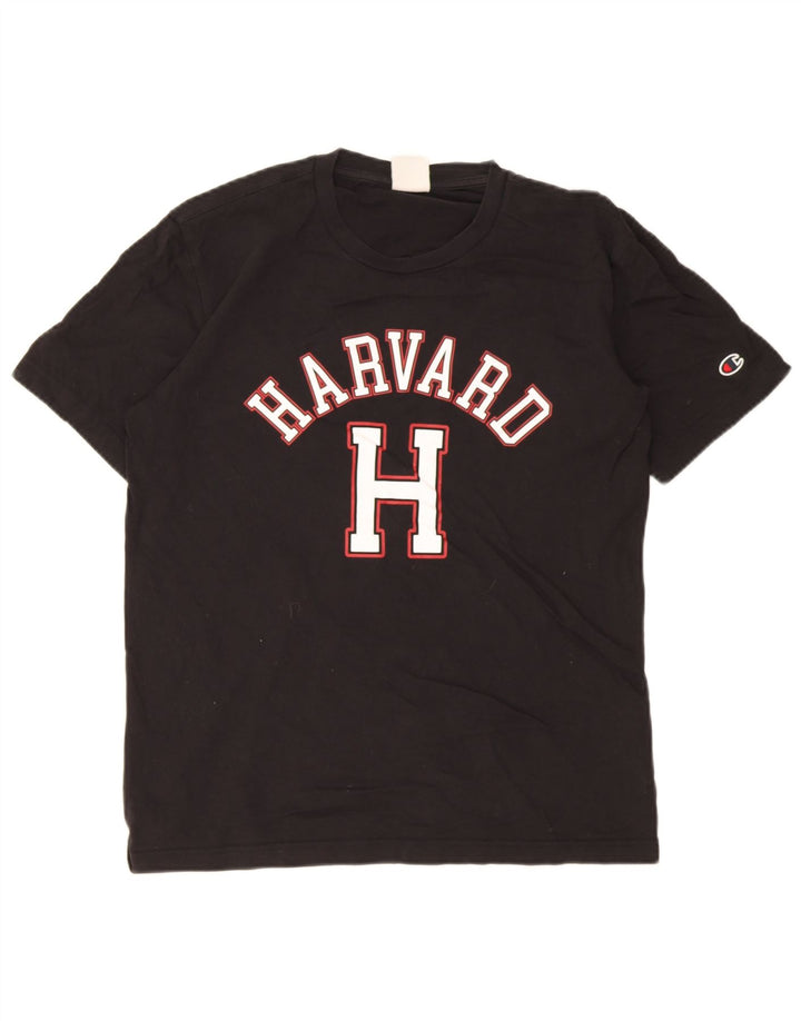 Champion Mens Harvard Graphic T-Shirt Top Medium Black Cotton