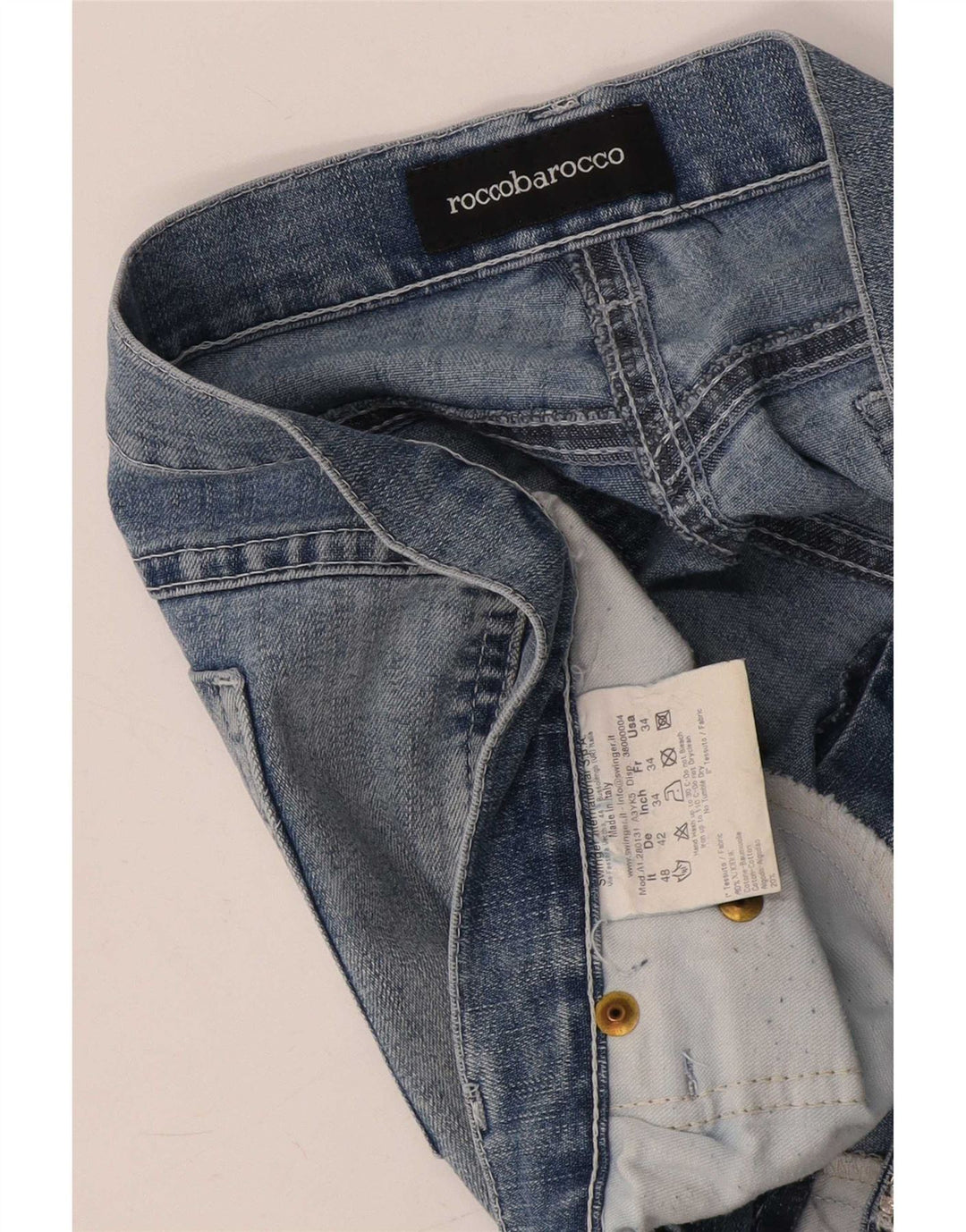 Roccobarocco Womens Graphic Straight Jeans W34 L31 Blue Cotton