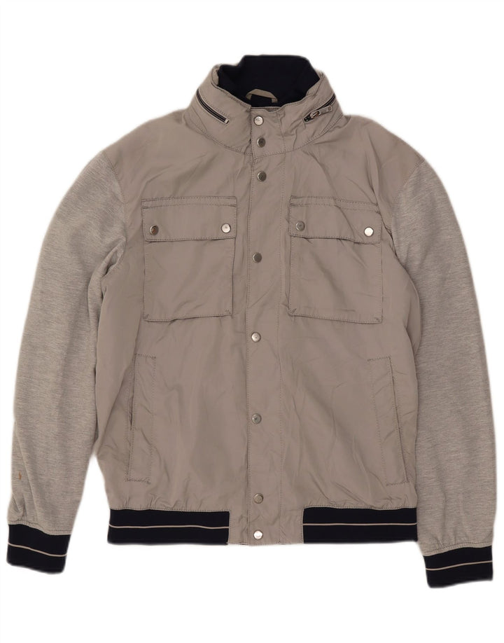 Zara Mens Hooded Bomber Jacket UK 40 Large Grey