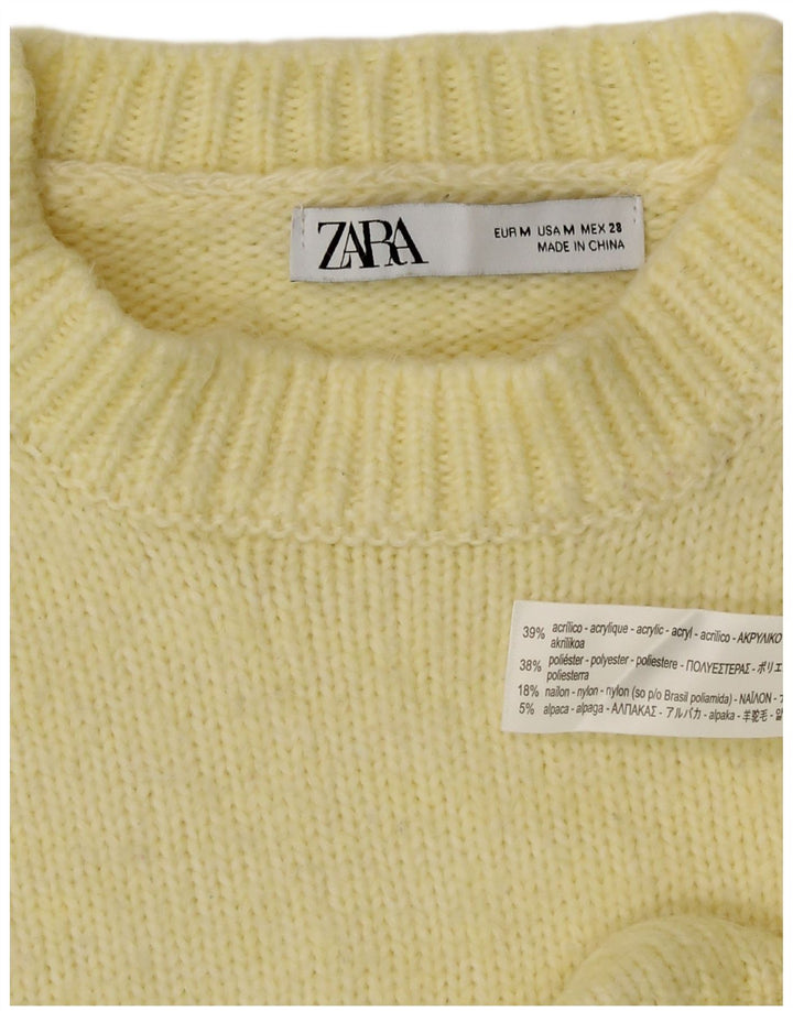 Zara Womens Crop Oversized Crew Neck Jumper Sweater UK 14 Medium Yellow