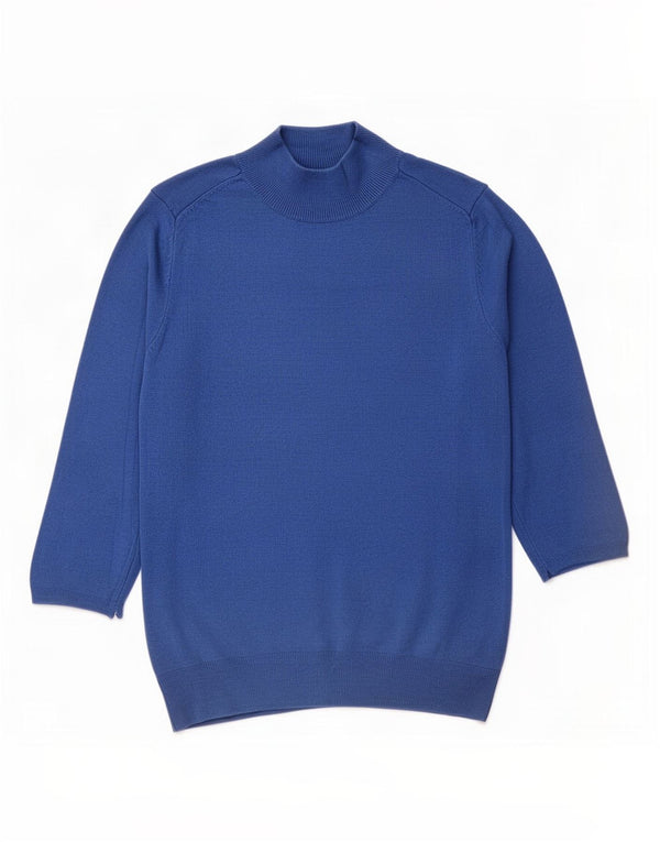Zara Womens 3/4 Sleeve Turtle Neck Jumper Sweater UK 12 Medium Blue