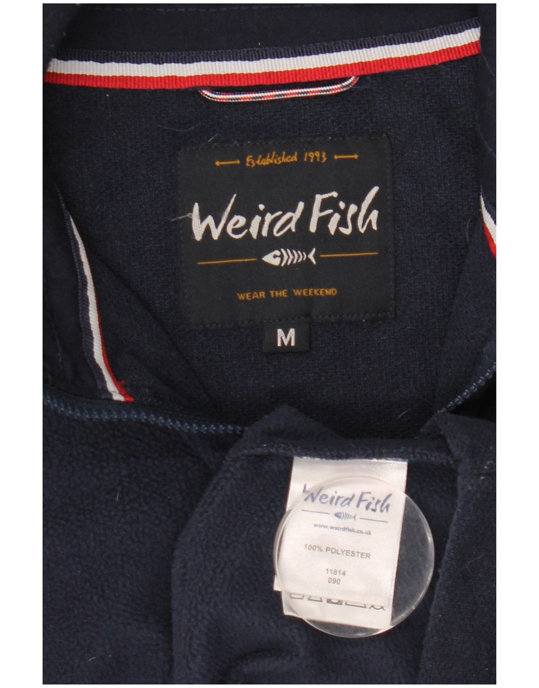 Weird Fish Mens Zip Neck Fleece Jumper Medium Navy Blue Polyester