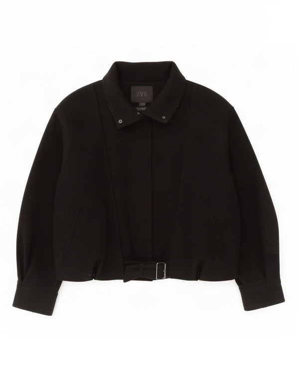 Zara Womens Bomber Oversized Windbreaker Jacket UK 14 Medium Black Wool