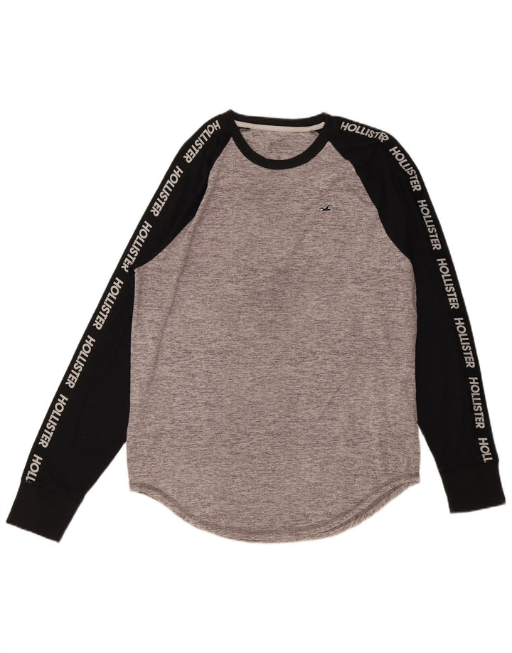Hollister Mens Graphic Top Long Sleeve Medium Grey Colourblock Cotton