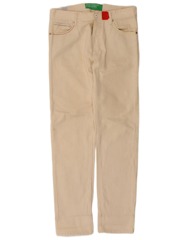 Benetton Pantalon Droit Décontracté Femme W32 L32 Beige Coton