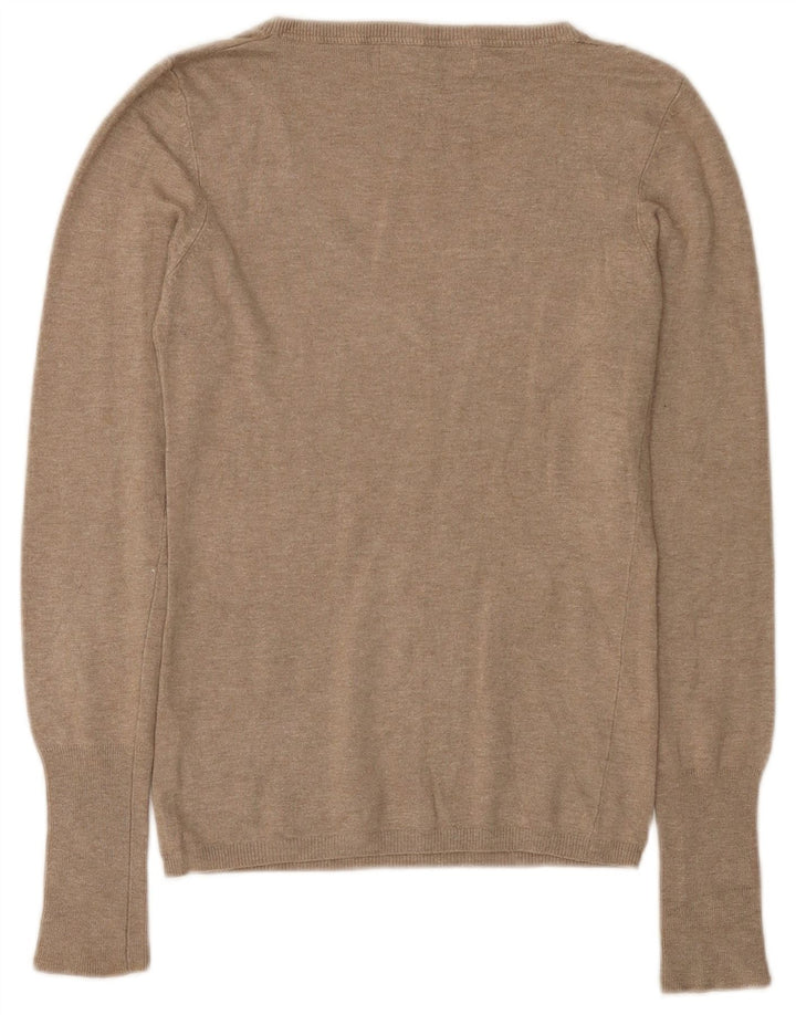 Zara Womens V-Neck Jumper Sweater UK 12 Medium Beige Rayon