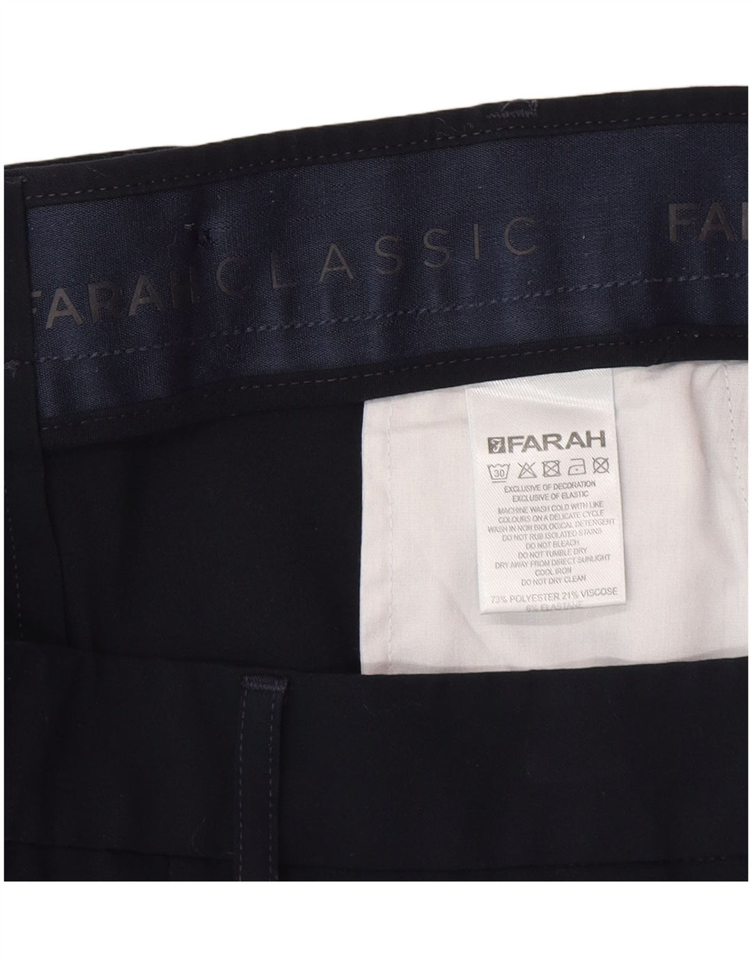 Farah Mens Straight Casual Trousers W34 L29 Navy Blue Polyester