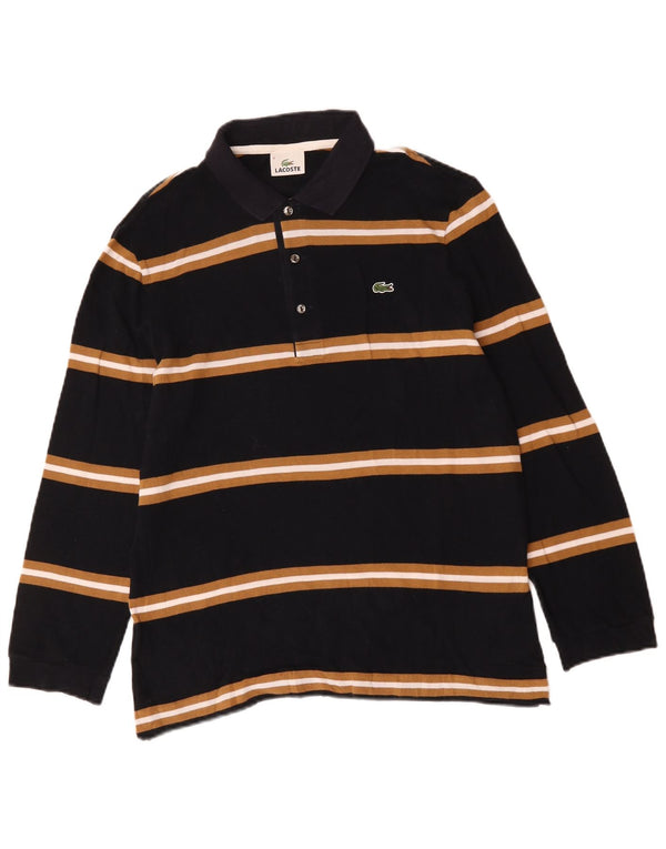 Lacoste Mens Long Sleeve Polo Shirt Size 4 Medium Black Striped Cotton