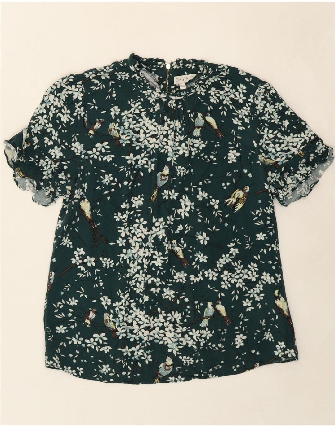 OASIS Womens Blouse Top UK 10 Small Green Floral Viscose Vintage Oasis and Second-Hand Oasis from Messina Hembry 
