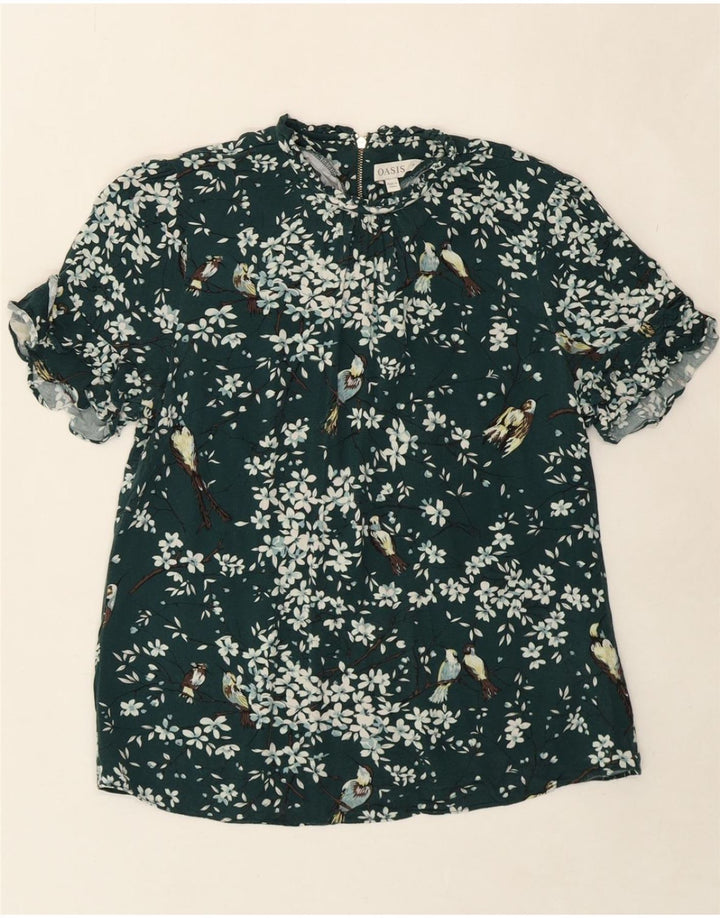 OASIS Womens Blouse Top UK 10 Small Green Floral Viscose Vintage Oasis and Second-Hand Oasis from Messina Hembry 