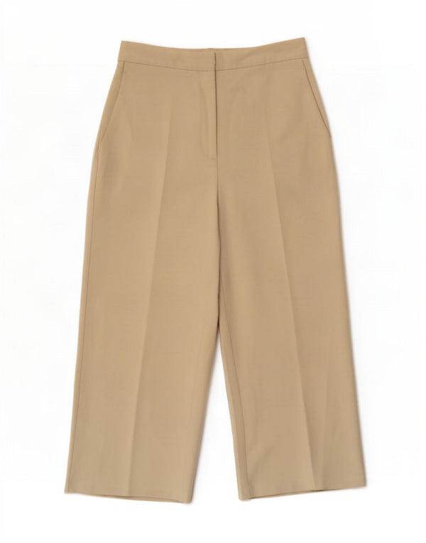 Zara Damen-Hose mit hoher Taille und weitem Bein, kurz geschnitten, Größe L, W30, L24, Beige