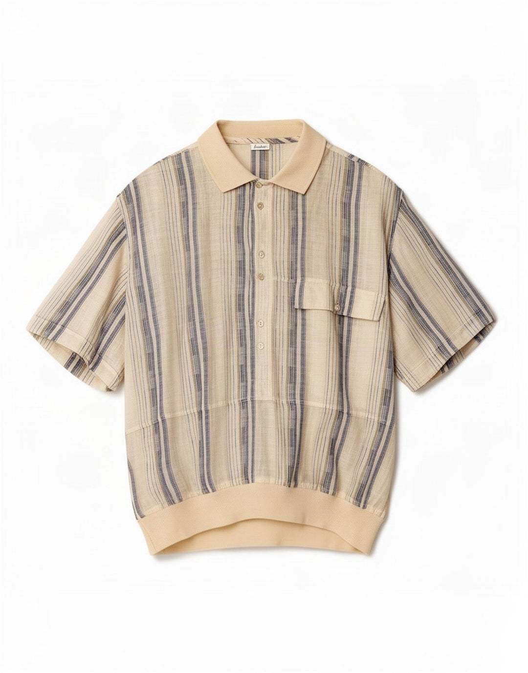 Vintage Mens Short Sleeve Pullover Shirt Medium Beige Striped