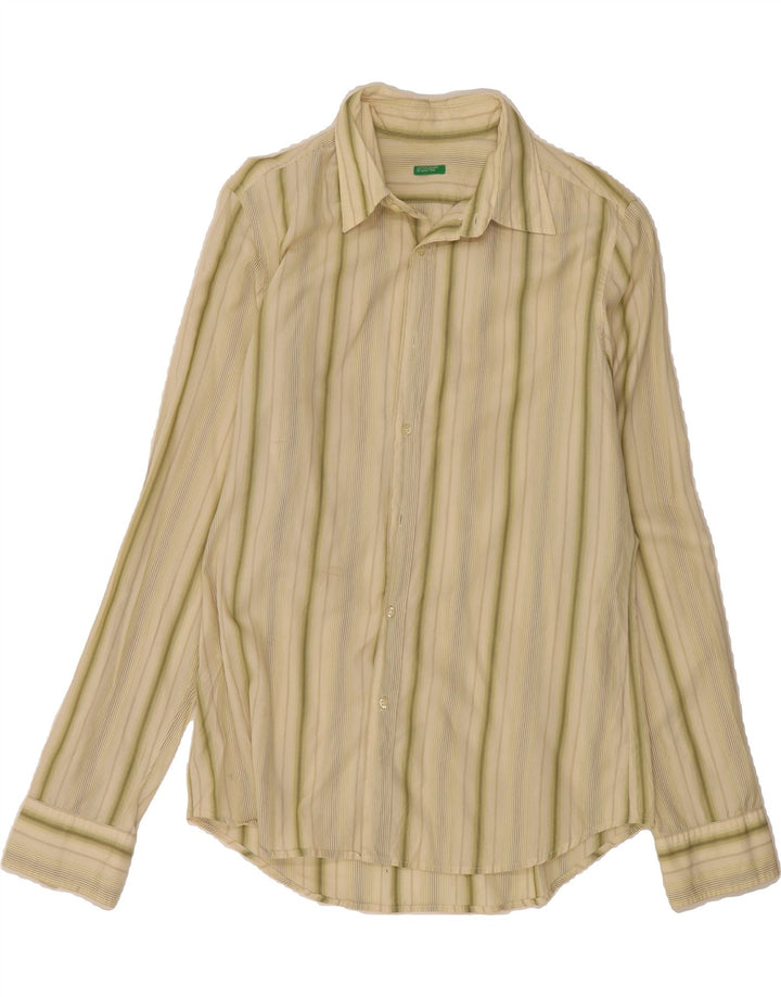 BENETTON Mens Shirt Medium Green Striped Vintage Benetton and Second-Hand Benetton from Messina Hembry 
