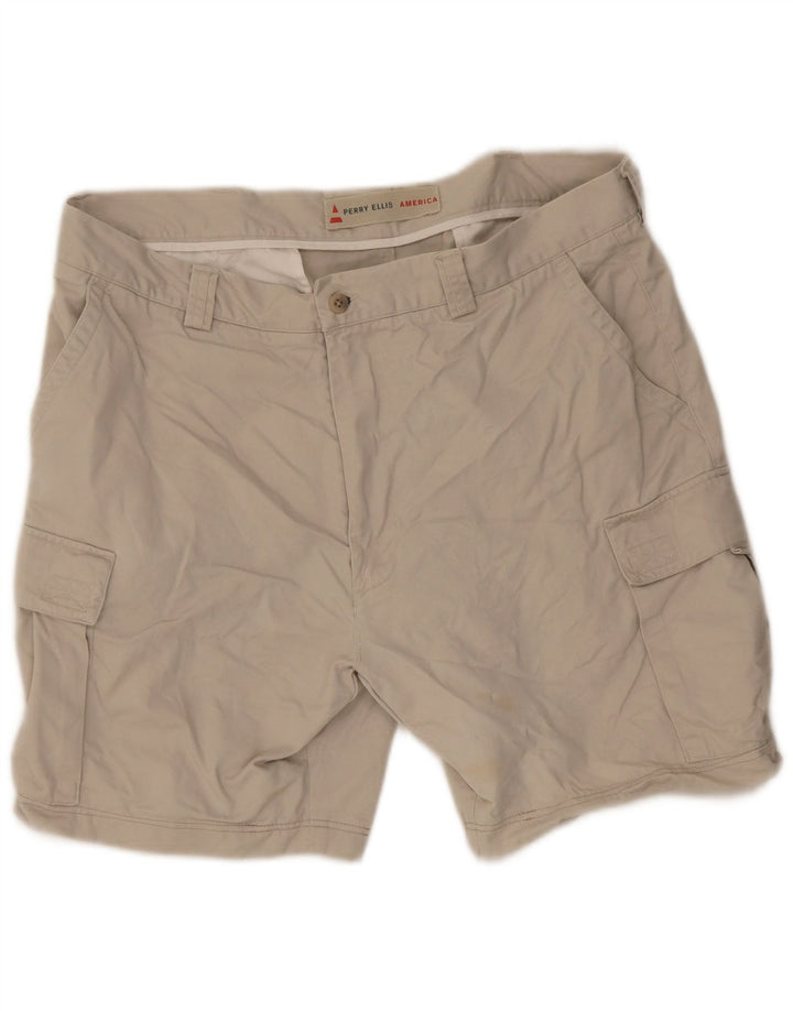 Perry Ellis Mens Cargo Shorts W38 XL Beige Cotton
