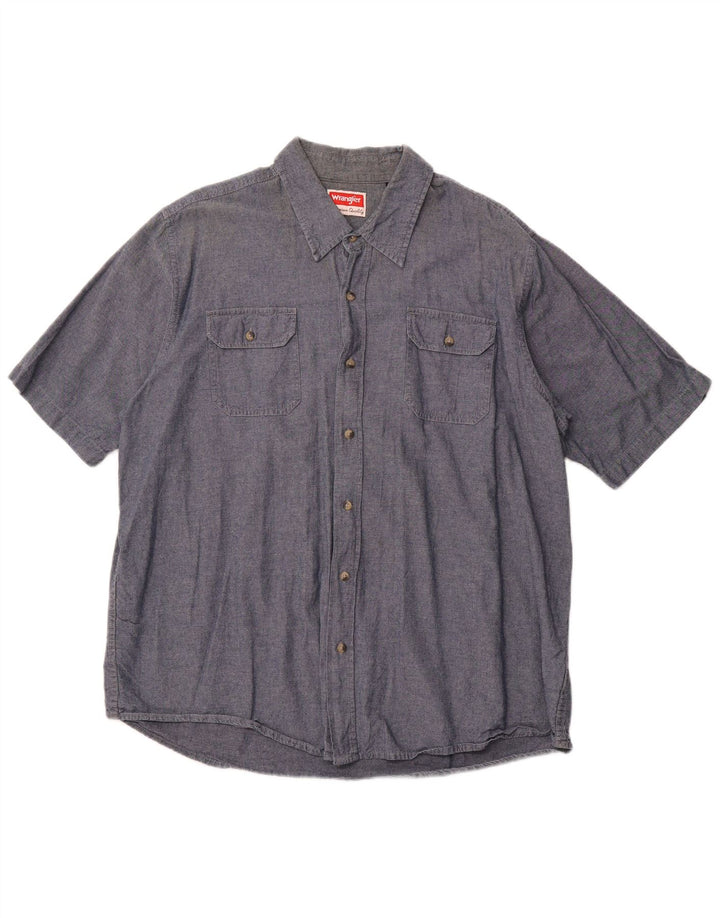 WRANGLER Mens Short Sleeve Shirt 2XL Blue Cotton