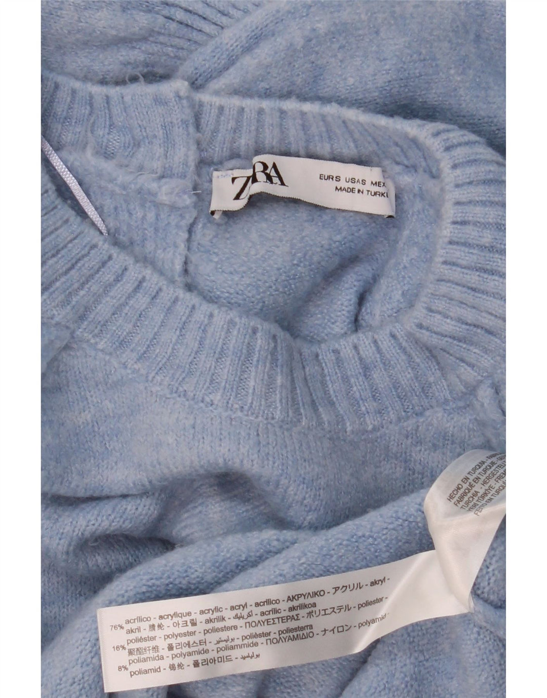 ZARA Womens Crop Oversized Crew Neck Jumper Sweater UK 10 Small Blue