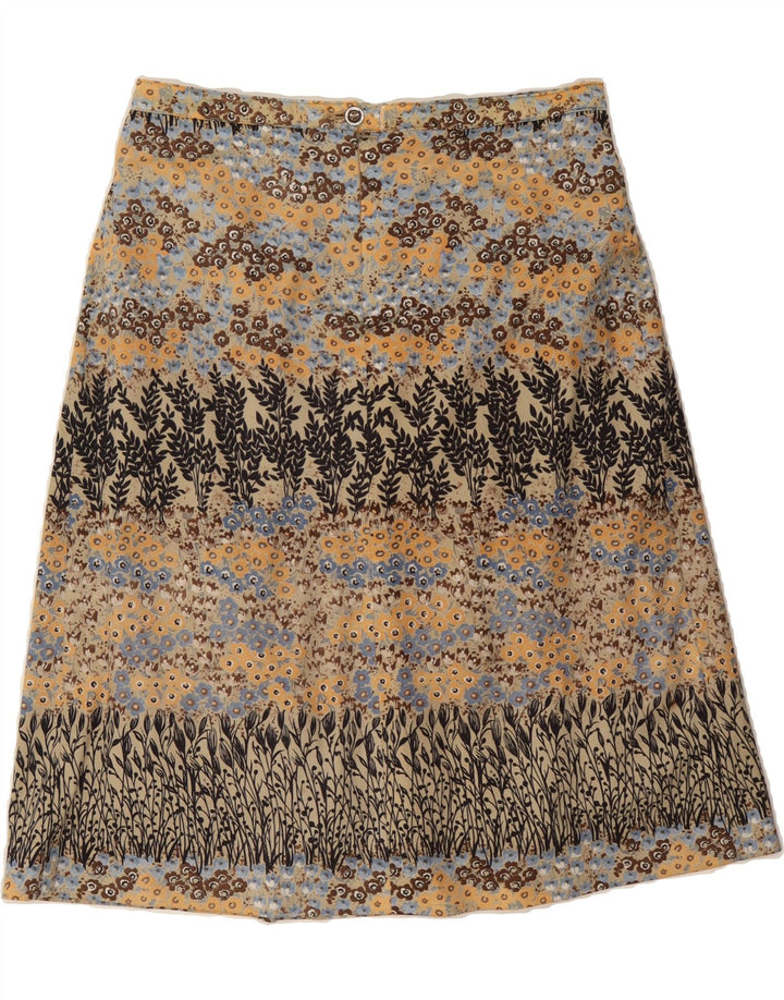 VINTAGE Womens Pleated Skirt W32 Medium Beige Floral Vintage Vintage and Second-Hand Vintage from Messina Hembry 
