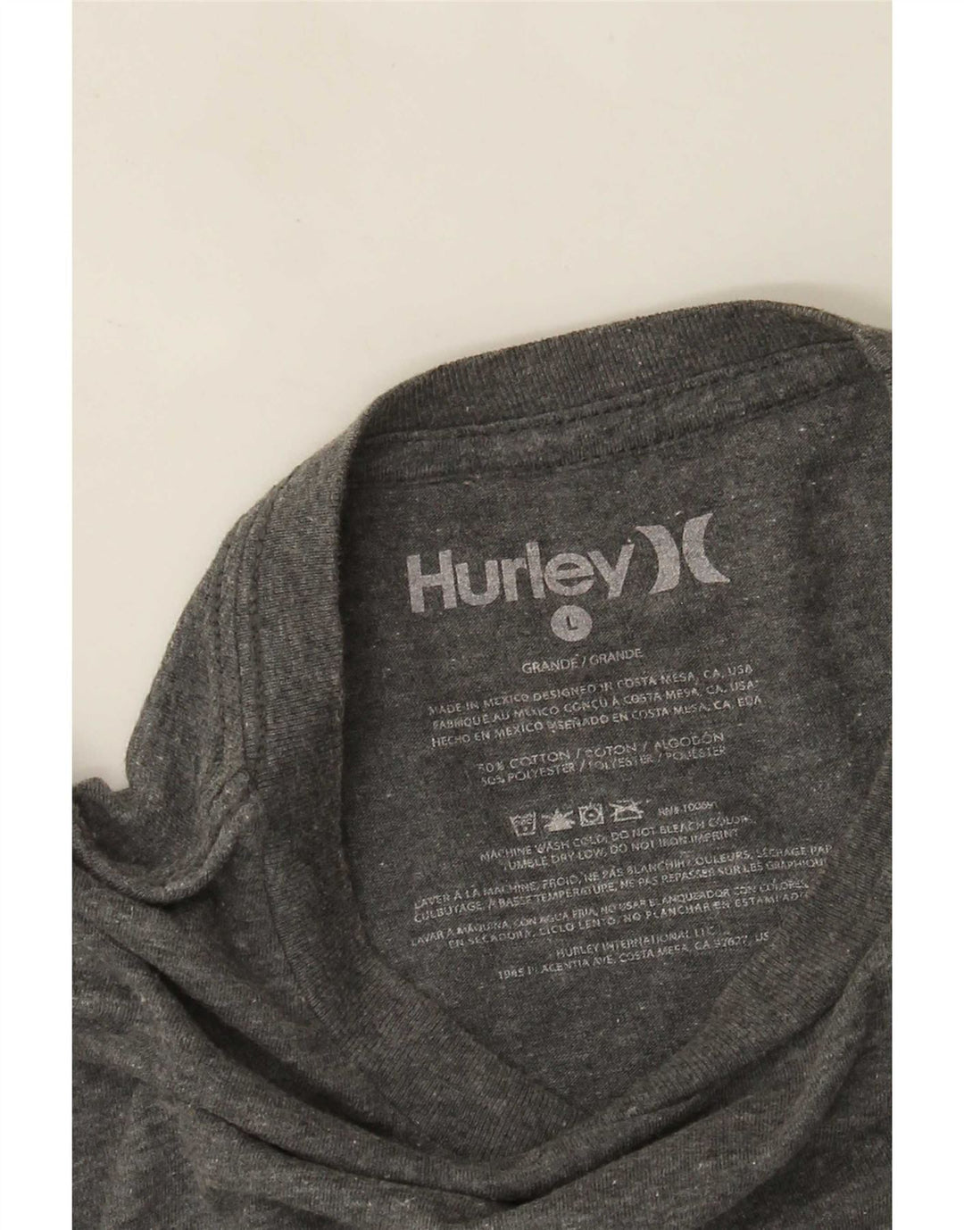 Hurley Mens Graphic Top Long Sleeve Large Grey Flecked Cotton