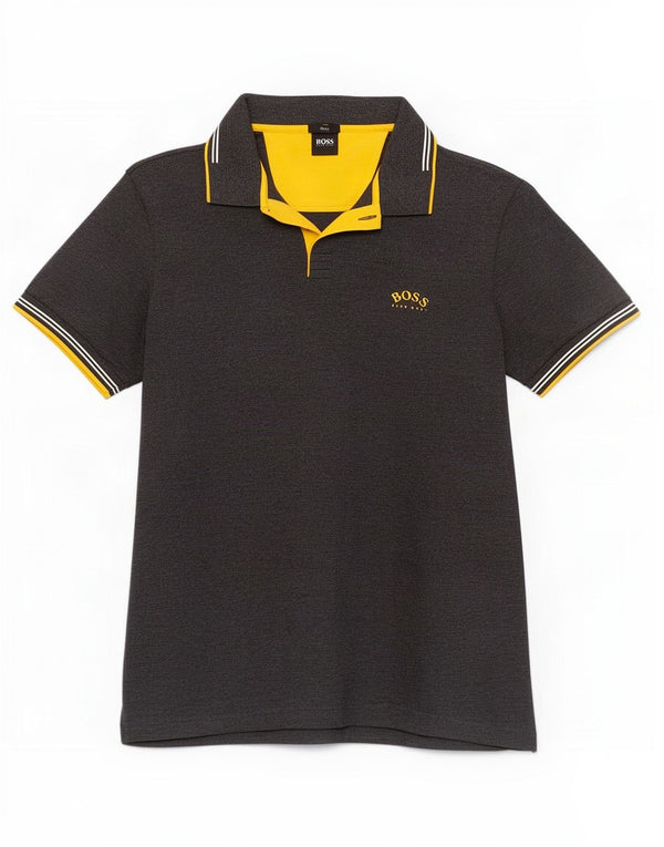 Hugo Boss Mens Slim Fit Polo Shirt Large Grey Striped Cotton