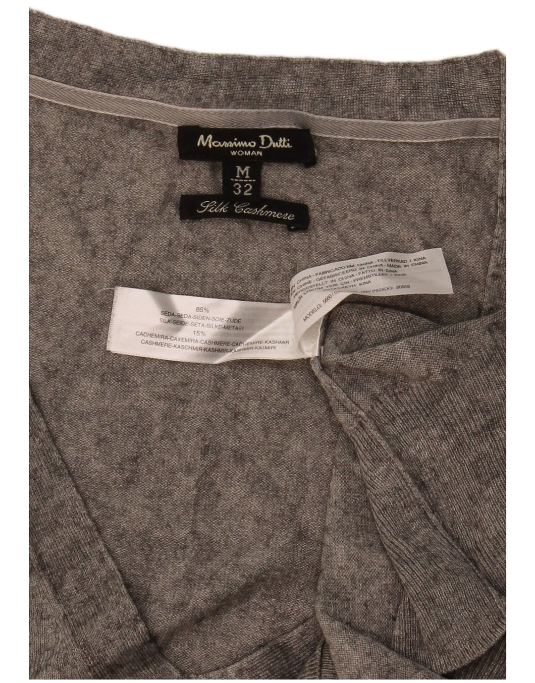 Massimo Dutti Womens V-Neck Jumper Sweater UK 12 Medium Grey Silk