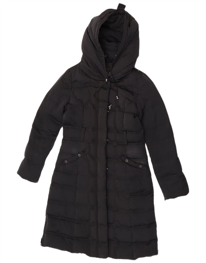 Zara Dame Hætte Polstret Frakke UK 12 Medium Sort Nylon