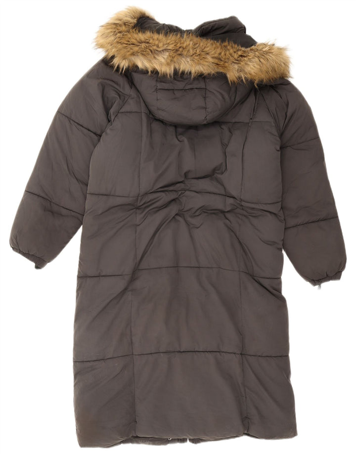 Zara Womens Hooded Oversized Padded Coat UK 6 XS Grey Polyester