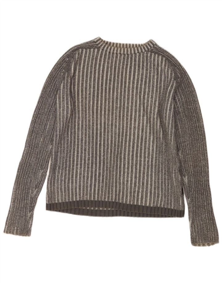 JACK & JONES Mens Crew Neck Jumper Sweater Medium Grey Striped Cotton